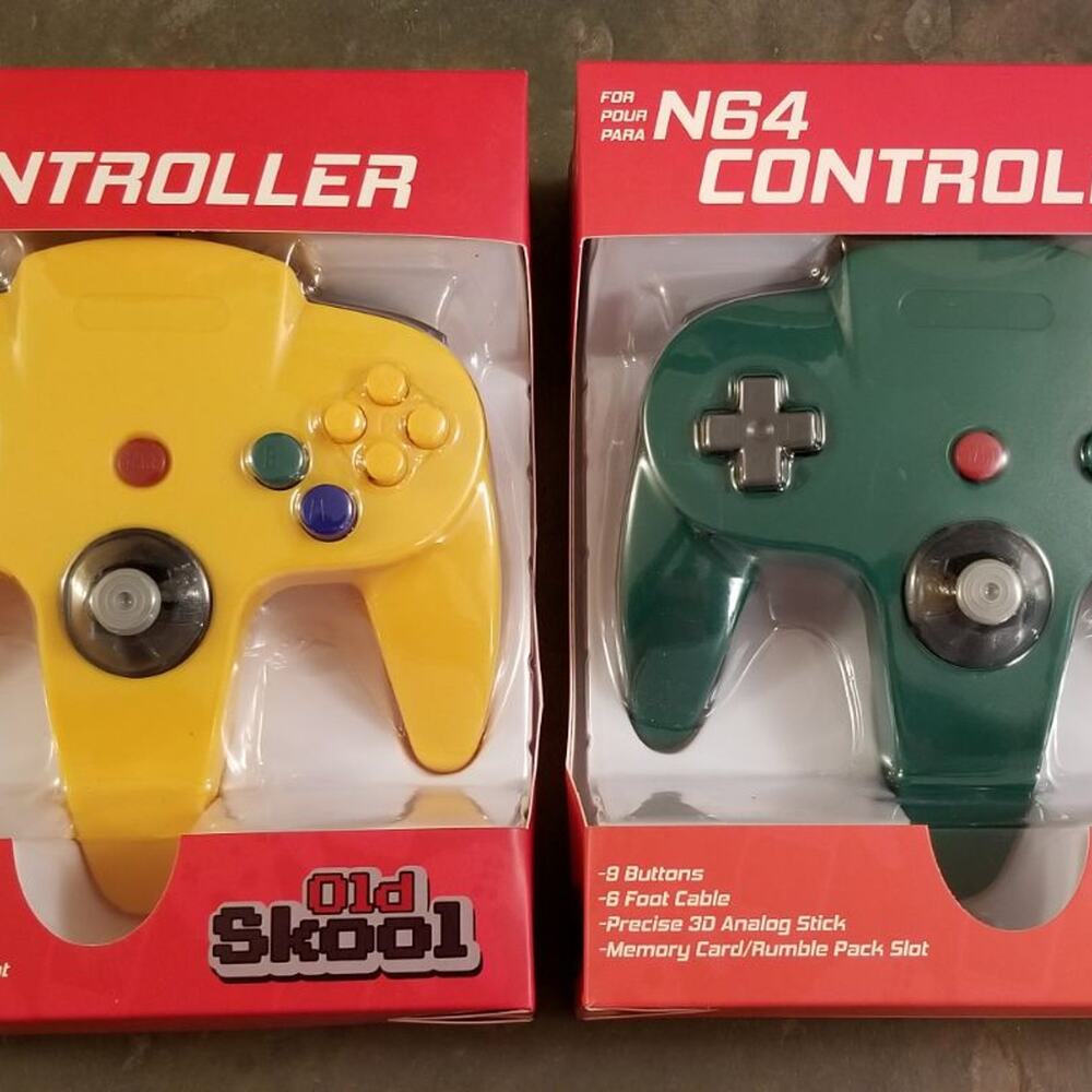 2 N64 Controllers - Green & Yellow (NEW) - Nintendo - Nintendo64 - Old Skool